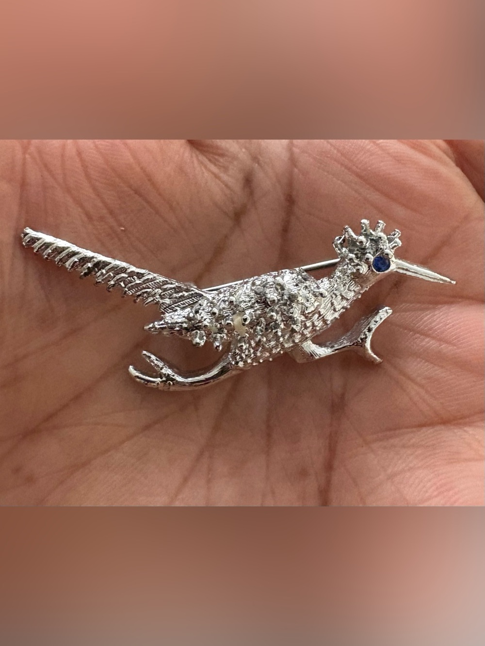 Vintage Silver Tone Roadrunner Bird Brooch